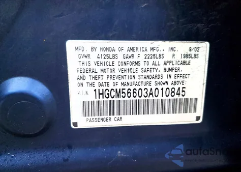 2003 Honda Accord Ex z USA, uszkodzony, nr VIN 1HGCM56603A010845